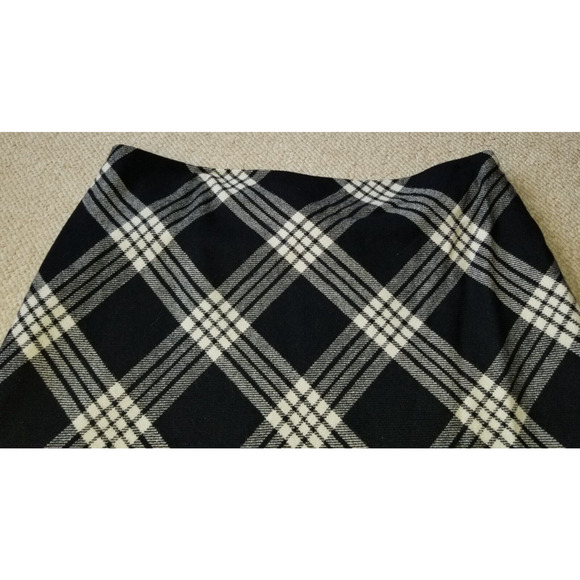 Womens Skirt-TALBOTS-black/white plaid wool lined Academia preppy Classic-16 - Picture 2 of 5